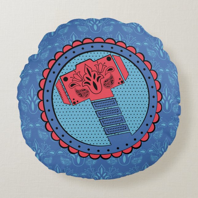 Avengers | Paisley Thor Hammer Logo Round Pillow (Front)