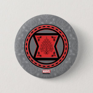 Avengers   Red & Black Paisley Black Widow Logo Button