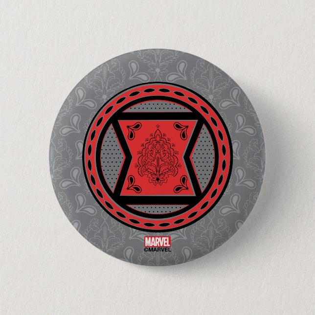 Avengers | Red & Black Paisley Black Widow Logo Button (Front)