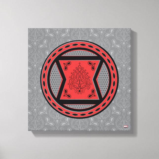 Avengers | Red & Black Paisley Black Widow Logo Canvas Print (Front)