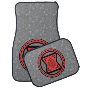 Avengers Red & Black Paisley Black Widow Logo Car Floor Mat