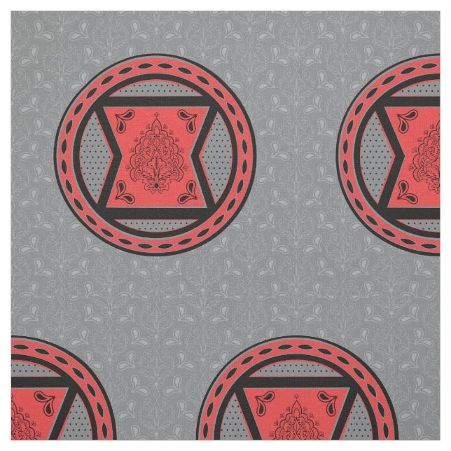 Avengers | Red & Black Paisley Black Widow Logo Fabric (Swatch)