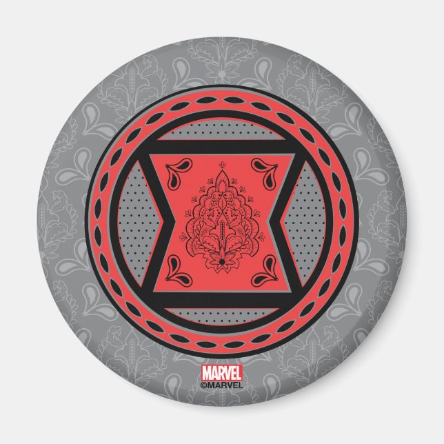 Avengers | Red & Black Paisley Black Widow Logo Magnet (Front)