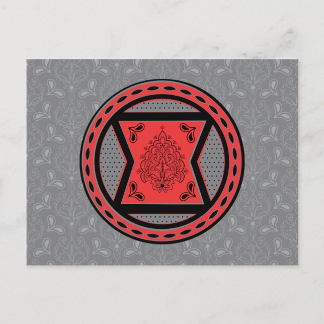 Avengers | Red & Black Paisley Black Widow Logo Postcard (Front)