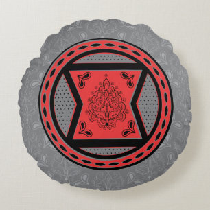 Avengers   Red & Black Paisley Black Widow Logo Round Pillow