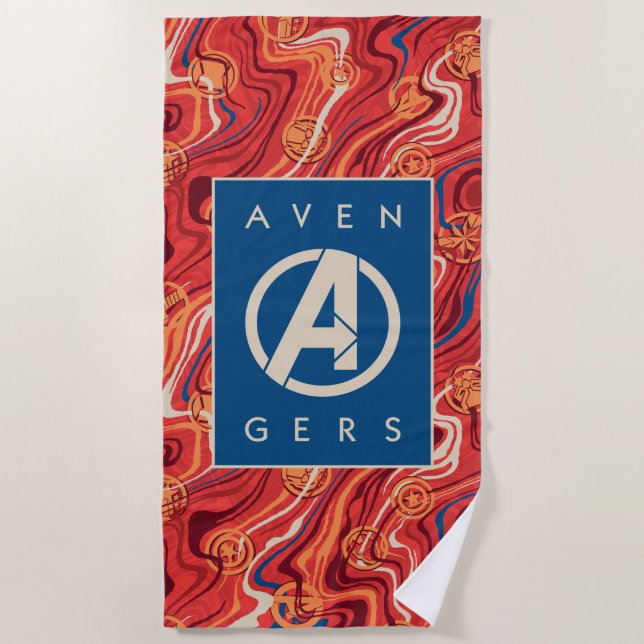 Avengers | Red Marble Painted Avengers Logo Beach Towel (Front)