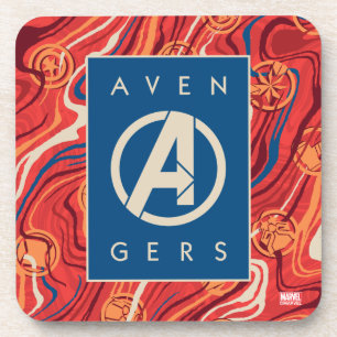 Avengers Red Marble Painted Avengers Logo Beverage Coaster
