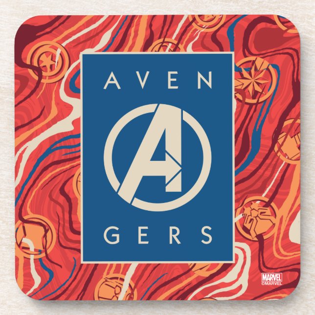 Avengers | Red Marble Painted Avengers Logo Beverage Coaster (Front)