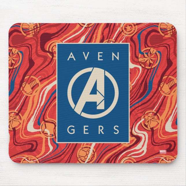 Avengers | Red Marble Painted Avengers Logo Mouse Pad (Front)