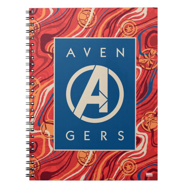 Avengers | Red Marble Painted Avengers Logo Notebook (Front)