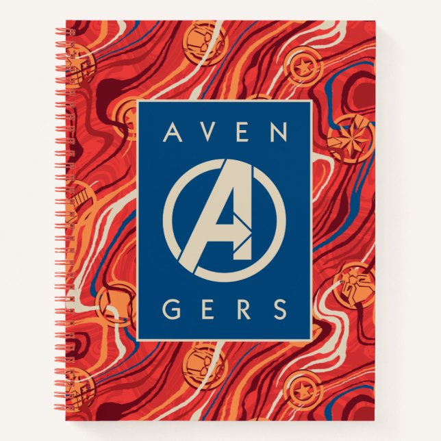 Avengers | Red Marble Painted Avengers Logo Notebook (Front)