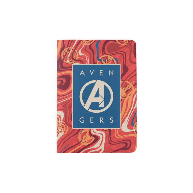 Avengers | Red Marble Painted Avengers Logo Passport Holder (Front)