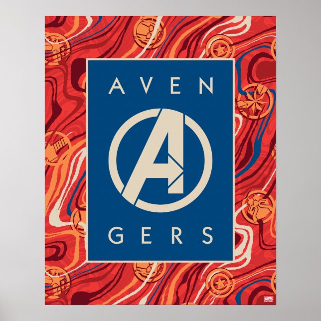 Avengers | Red Marble Painted Avengers Logo Poster (Front)