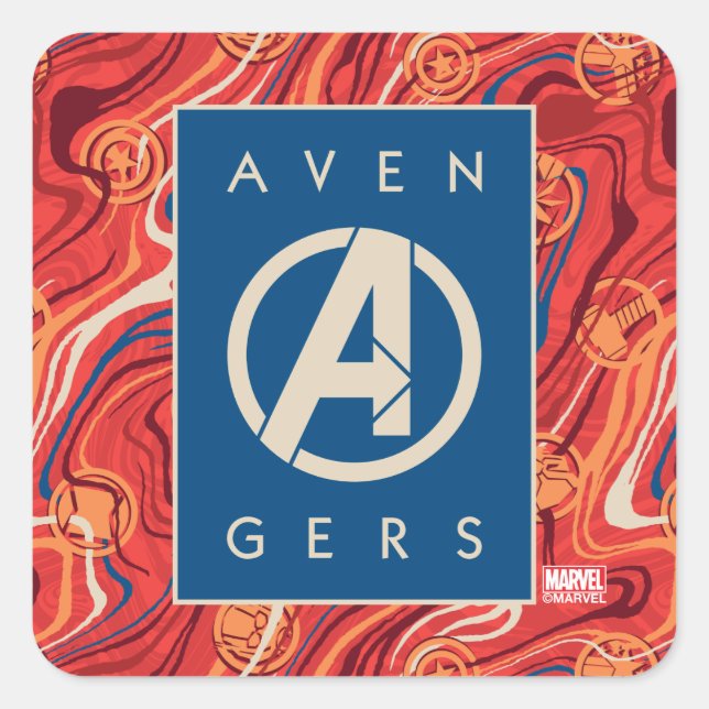 Avengers | Red Marble Painted Avengers Logo Square Sticker (Front)