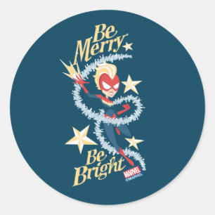 Avengers Seasonal   Captain Marvel "Be Merry" Classic Round Sticker