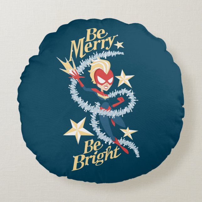 Avengers Seasonal | Captain Marvel "Be Merry" Round Pillow (Front)