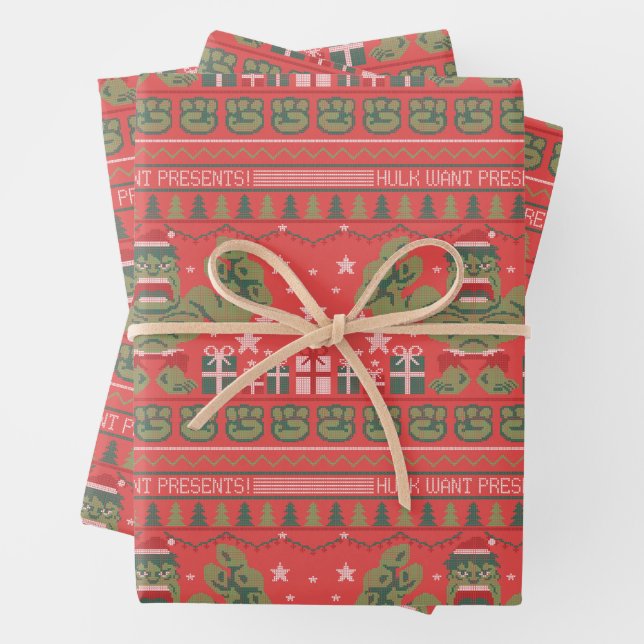Avengers Seasonal | Hulk Cross-Stitch Gift Pattern Wrapping Paper Sheets (In situ)