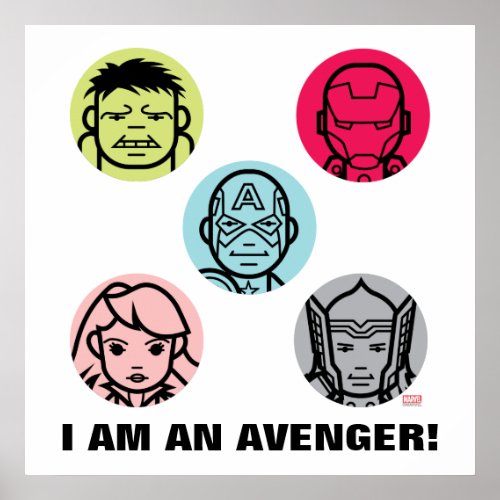 Avengers Stylized Line Art Icons Pattern Poster