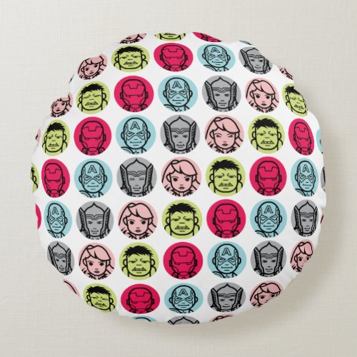 Avengers Stylized Line Art Icons Pattern Round Pillow