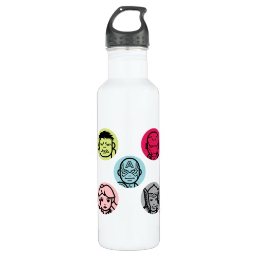 Avengers Stylized Line Art Icons Pattern Water Bottle