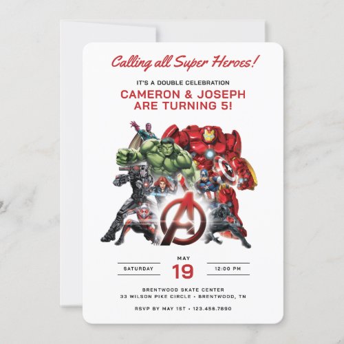 Avengers Superhero Twins Birthday Invitation