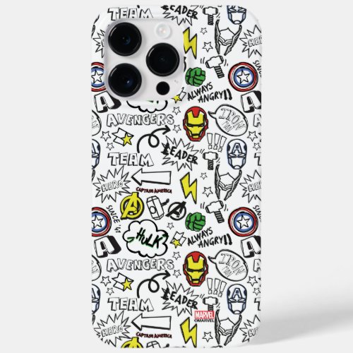 Avengers Symbols Doodle Pattern Case_Mate iPhone 14 Pro Max Case