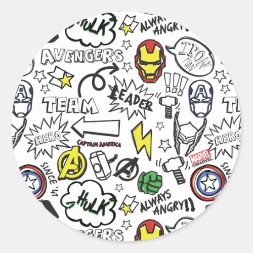 Avengers Symbols Doodle Pattern Classic Round Sticker