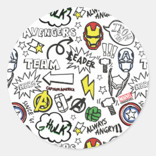 Avengers Symbols Doodle Pattern Classic Round Sticker