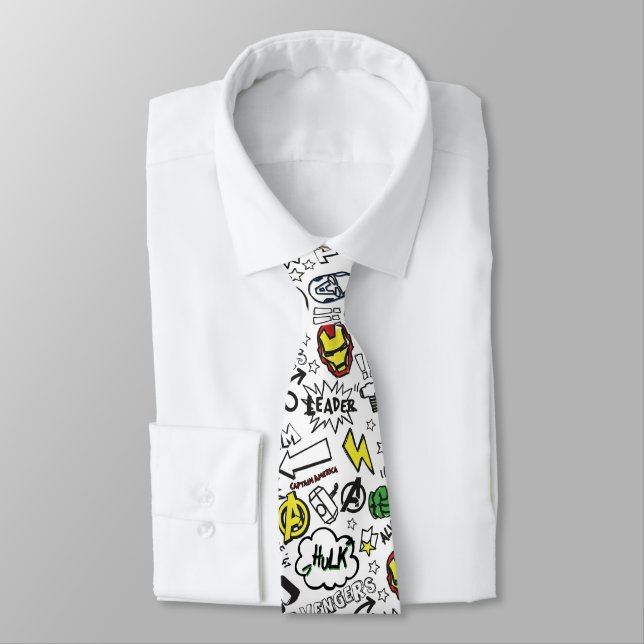Avengers Symbols Doodle Pattern Neck Tie (Tied)