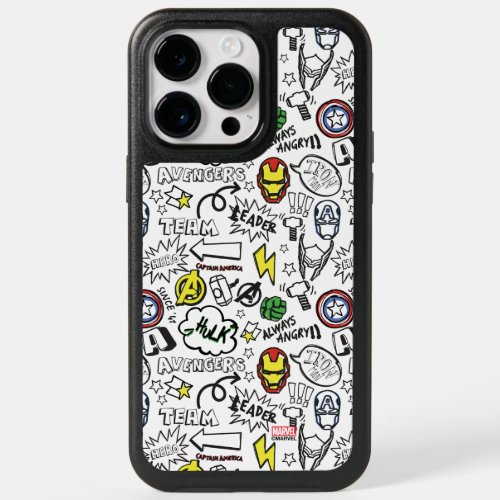 Avengers Symbols Doodle Pattern OtterBox iPhone 14 Pro Max Case