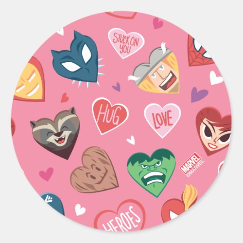 Avengers Valentines Day  Hero Hearts Pattern Classic Round Sticker