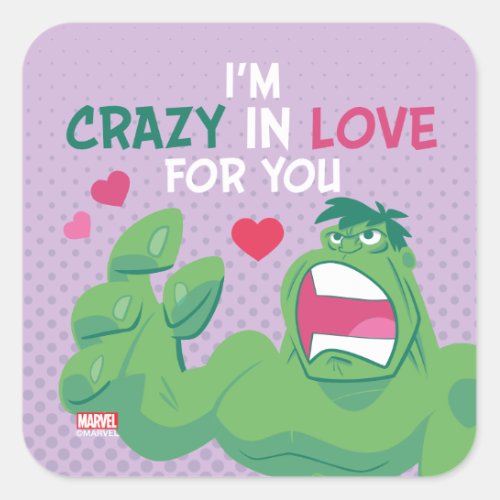 Avengers Valentines Day  Hulk Crazy In Love Square Sticker