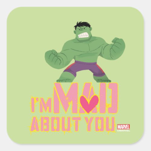 Avengers Valentines Day  Hulk Mad About You Square Sticker