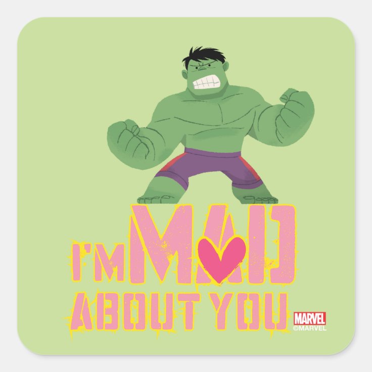 Avengers Valentines Day | Hulk Mad About You Square Sticker | Zazzle