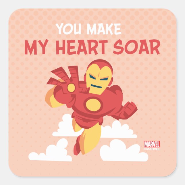 Avengers Valentine's Day | Iron Man Heart Soar Square Sticker (Front)