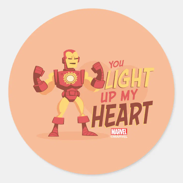 Avengers Valentine's Day | Iron Man Light My Heart Classic Round Sticker |  Zazzle