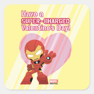 Avengers Valentine's Day Iron Man Super-Charged Square Sticker
