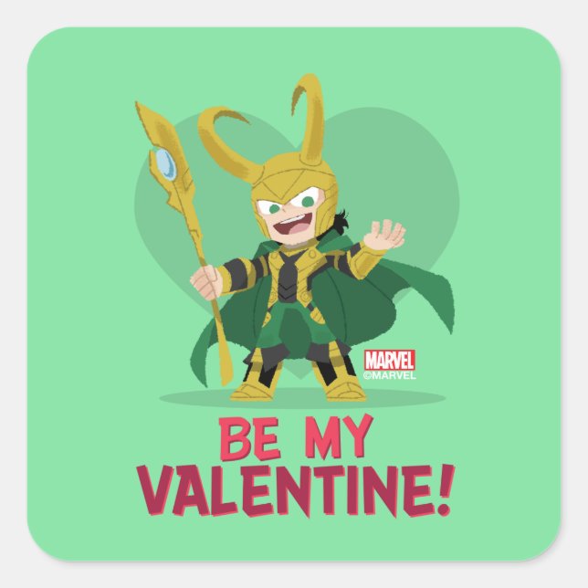 Avengers Valentine's Day | Loki - Be My Valentine Square Sticker (Front)
