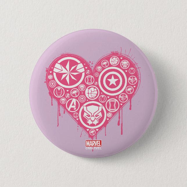 Avengers Valentine's Day | Painted Heart Icons Button (Front)