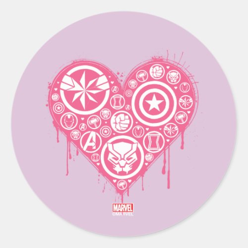 Avengers Valentines Day  Painted Heart Icons Classic Round Sticker