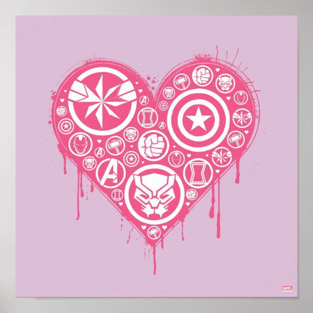 Avengers Valentine's Day | Painted Heart Icons Poster (Front)