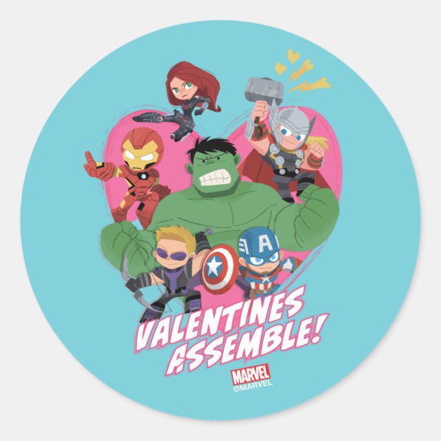 Avengers Valentine's Day | Valentine's Assemble Classic Round Sticker (Front)
