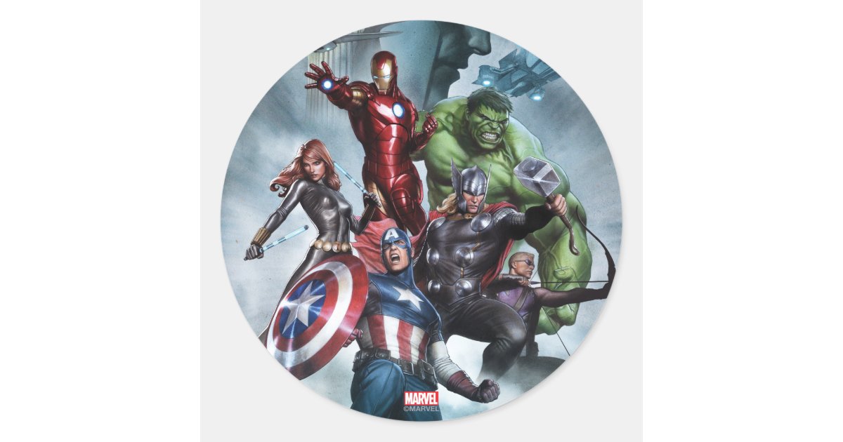 Avengers Versus Loki Drawing Classic Round Sticker
