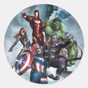 Avengers Versus Loki Drawing Classic Round Sticker
