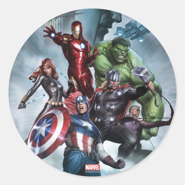 Avengers Versus Loki Drawing Classic Round Sticker (Front)