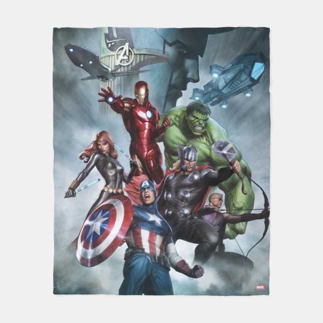Avengers Versus Loki Drawing Fleece Blanket (Front)