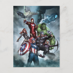 Avengers Versus Loki Drawing Postcard