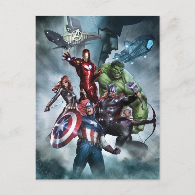Avengers Versus Loki Drawing Postcard (Front)