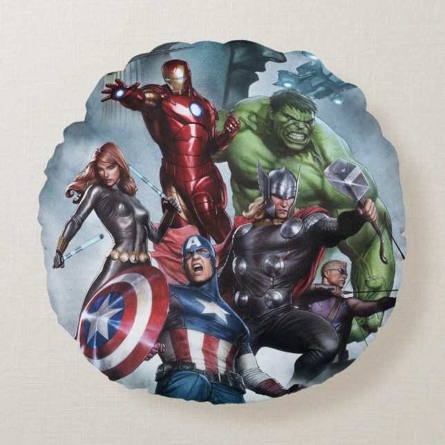 Avengers Versus Loki Drawing Round Pillow (Front)