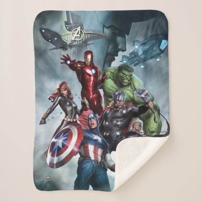 Avengers Versus Loki Drawing Sherpa Blanket (Front)